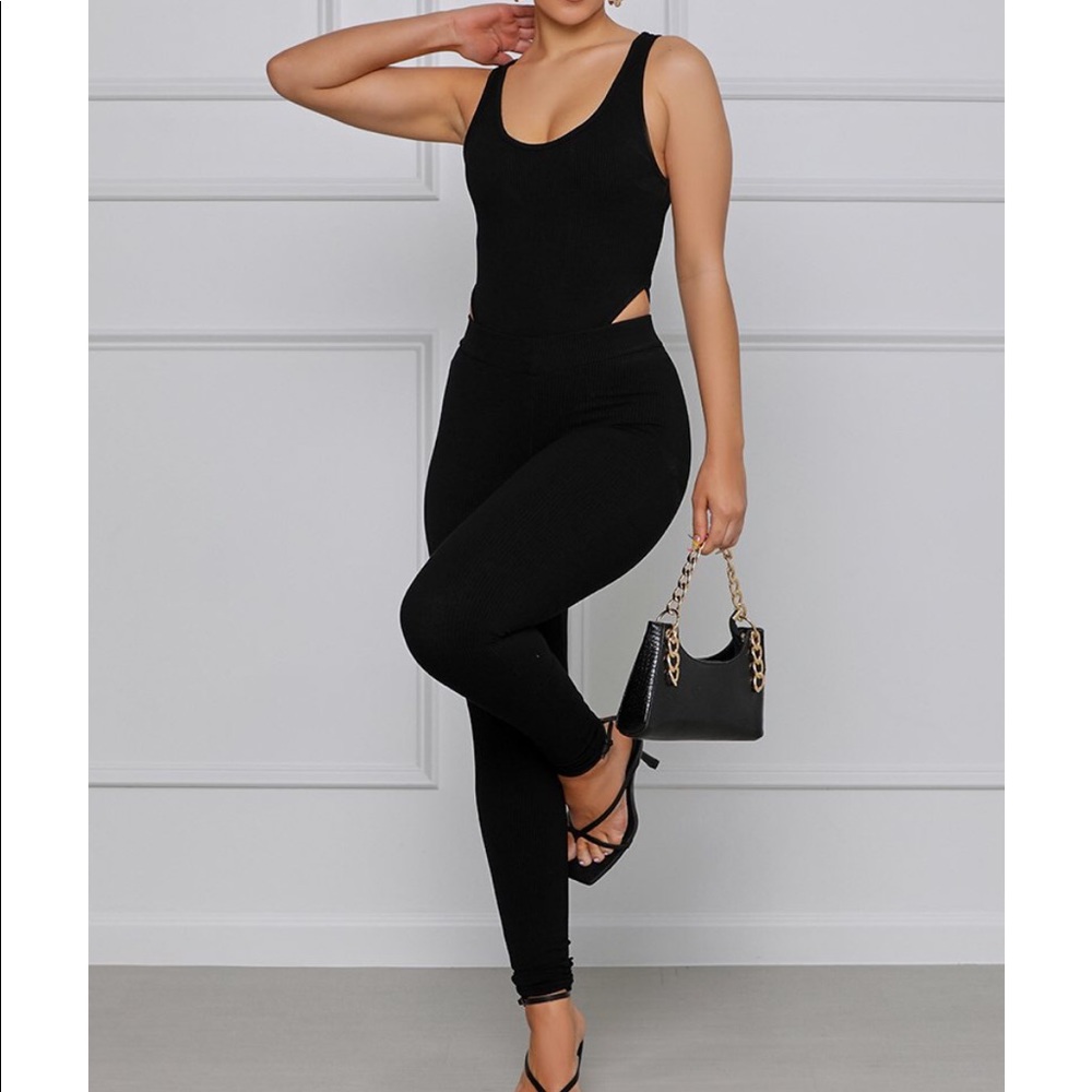 High Waist Black Body Suit with Matching Legging